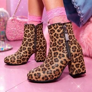 Kenneth Cole Y2K Rima Cheetah Leopard Boots Sz 6 Fur Chunky Mobwife Club Mod New